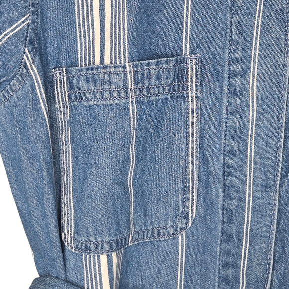 J Crew Denim Womens Striped Cotton Button Front Belted Jean Jacket Size XS - Picture 3 of 10